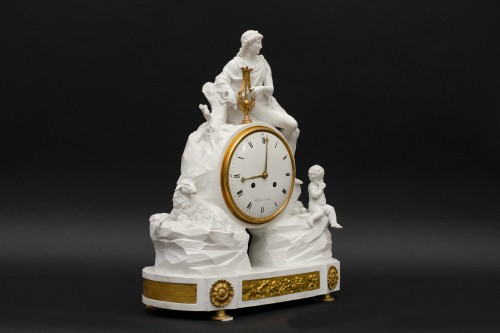 « Orpheé charmant les animaux », pendule en biscuit blanc de Dupas à Paris - Horlogerie Style Louis XVI
