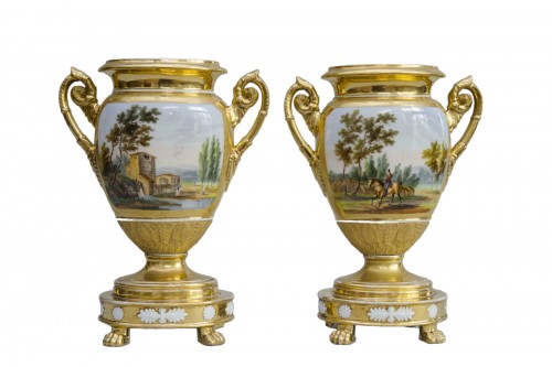Flattened egg-shaped pair of vases, Schoelcher Paris