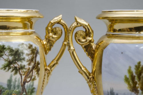Céramiques, Porcelaines  - Paire de petits vases ovoïdes plats, Schoelcher à Paris
