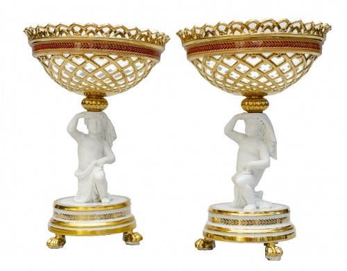 Pair of Empire open-worked porcelain baskets, white bisque children
