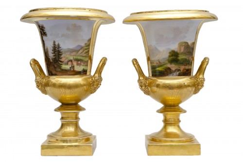 Pair of crater vases with landscapes, Darte Frères in Paris