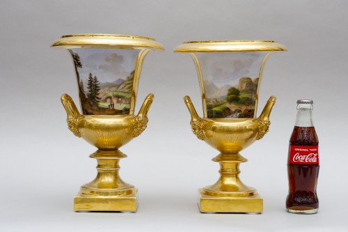 Porcelain & Faience  - Pair of crater vases with landscapes, Darte Frères in Paris