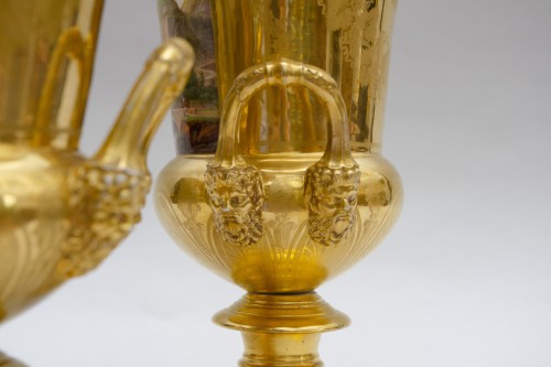 Antiquités - Paire de vases Medici aux paysages, Darte Frères à Paris