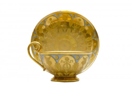 Empire tea cup and saucer, Dihl in Paris