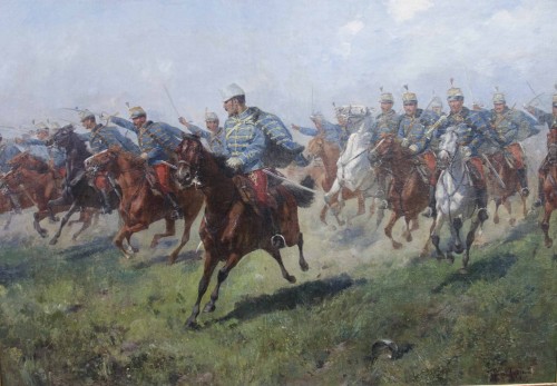 &quot;Hussar attack&quot;, Ritter von MEISSL August (Bazin 1867 - 1921)