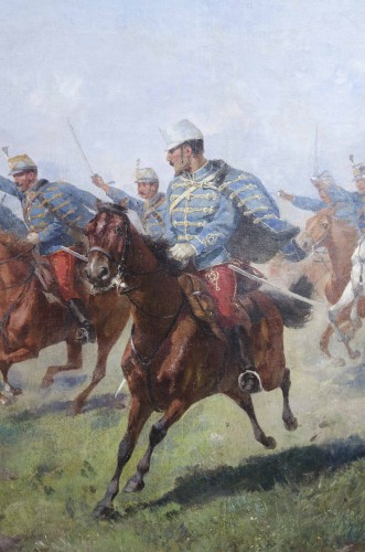 Tableaux et dessins Tableaux XIXe siècle - "Charge de hussards", Ritter von MEISSL August (Bazin 1867 - 1921)