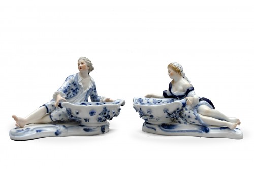 Salt and pepper set, baskets in Meissen porcelain, 19th century