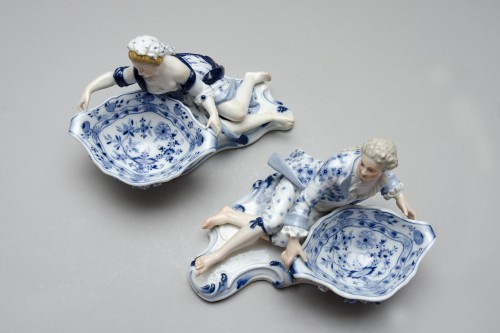 Salt and pepper set, baskets in Meissen porcelain, 19th century - 