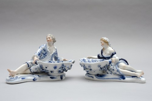 Antiquités - Salt and pepper set, baskets in Meissen porcelain, 19th century