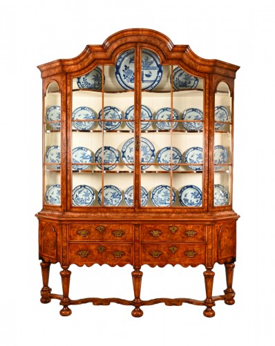 A Dutch 18th century burr walnut display cabinet