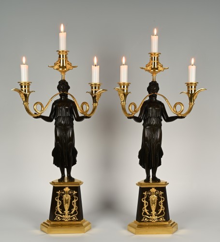 Pair of large French empire Directoire candelabra - Lighting Style Directoire