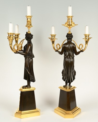 Pair of large French empire Directoire candelabra - 