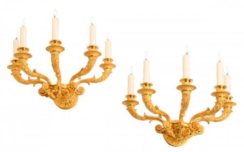 A pair of Restauration gilt-bronze wall lights