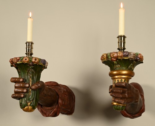 Luminaires Appliques - Paire de bras muraux coloniaux polychromes