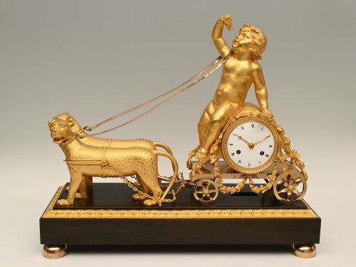 Horlogerie Pendule - Bacchus assis sur un tonneau - Pendule de cheminée Empire