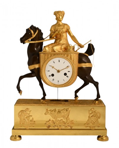Empire mantel clock 'Milkmaid on horse'