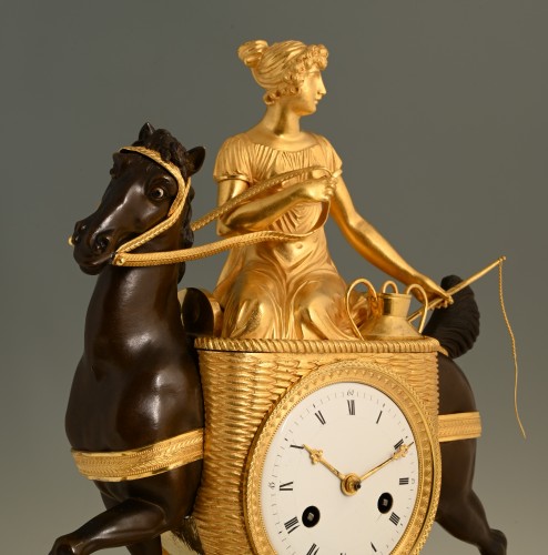Horology  - Empire mantel clock &#039;Milkmaid on horse&#039;