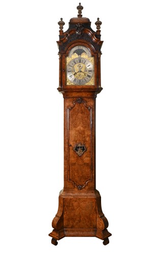 A Dutch burr walnut longcase clock