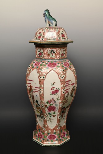 Asian Works of Art  - A large Chinese porcelain vase with floral Famille Rose design.