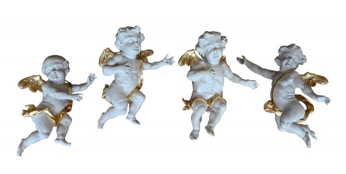 Quatre anges en bois polychrome - Limburg Antiquairs