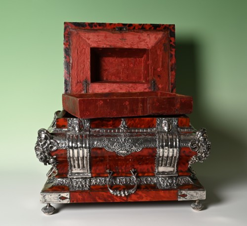 A document chest covered in tortoiseshell and fitted with silver - 