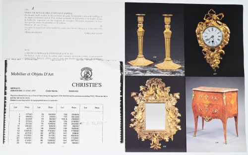 Antiquités - Une paire de bougeoirs Empire en bronze doré et patiné