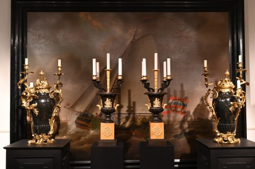 A Pair of French Empire Campana Medici Vases with Original Candelabra circa 1925 - Lighting Style Empire