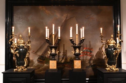 Lighting  - A Pair of French Empire Campana Medici Vases with Original Candelabra circa 1925