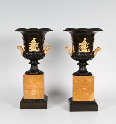 Empire - A Pair of French Empire Campana Medici Vases with Original Candelabra circa 1925