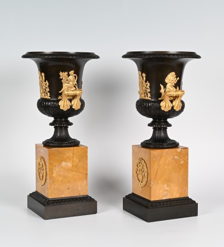 Antiquités - A Pair of French Empire Campana Medici Vases with Original Candelabra circa 1925