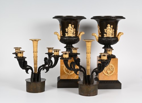 Antiquités - A Pair of French Empire Campana Medici Vases with Original Candelabra circa 1925