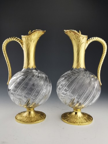 XIXe siècle - Odiot - Paire de carafes en cristal taillé et vermeil
