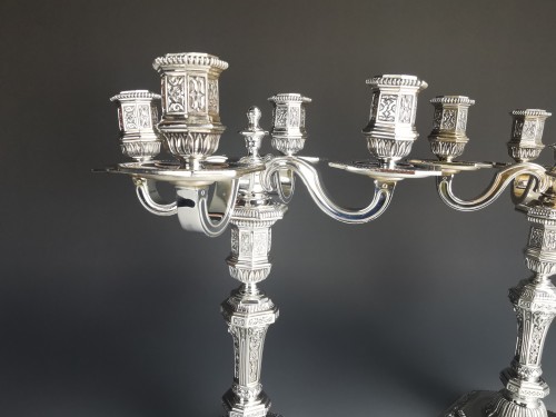 Christofle - Pair of Four lights silver plate Candelabras - Lighting Style 