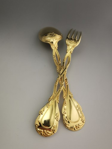Odiot -  &quot;Trianon&quot; gilded silver Cutlery Set - silverware & tableware Style 