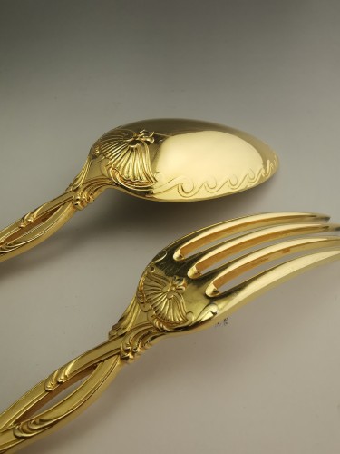 silverware & tableware  - Odiot -  &quot;Trianon&quot; gilded silver Cutlery Set
