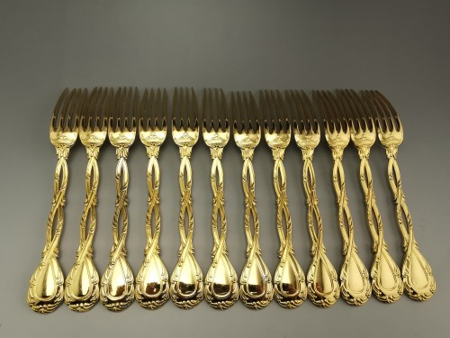 20th century - Odiot -  &quot;Trianon&quot; gilded silver Cutlery Set