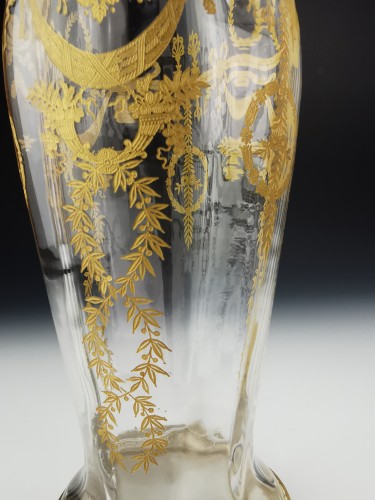 Paire de grands vases rouleau en cristal et laiton doré - L'orfèvrerie lyonnaise