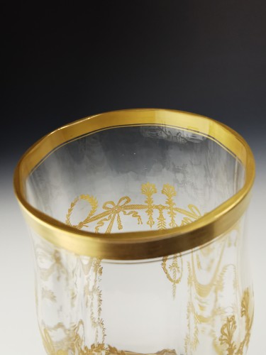 XIXe siècle - Paire de grands vases rouleau en cristal et laiton doré