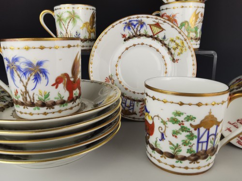 Le Tallec - &quot;Chinese Circus&quot; Service 6 Porcelain Cups - Porcelain & Faience Style 