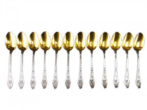 Ravinet d'Enfert - Set Of 12 Art Nouveau Iris Decor Spoons Silver Minerve
