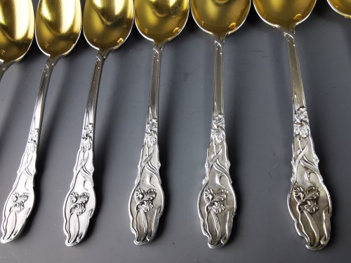 Ravinet d&#039;Enfert - Set Of 12 Art Nouveau Iris Decor Spoons Silver Minerve - silverware & tableware Style 