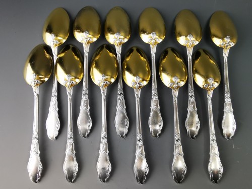 Ravinet d&#039;Enfert - Set Of 12 Art Nouveau Iris Decor Spoons Silver Minerve - 