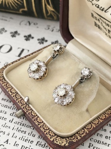  - Antique yellow gold and diamond drop earrings
