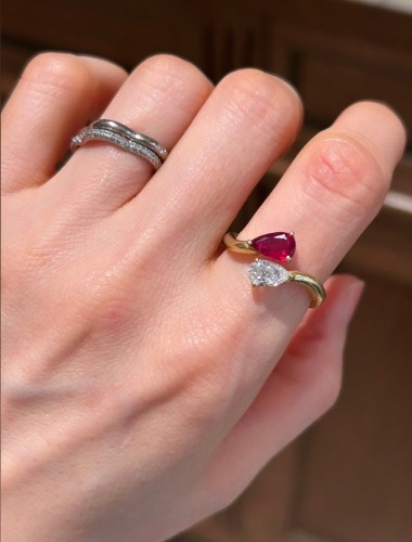 20th century - Toi &amp; Moi ring in yellow gold, ruby and diamond