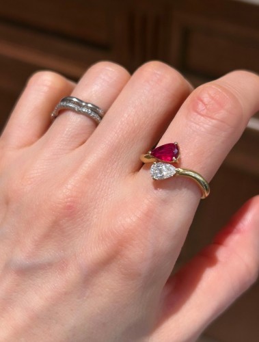 Toi &amp; Moi ring in yellow gold, ruby and diamond - 