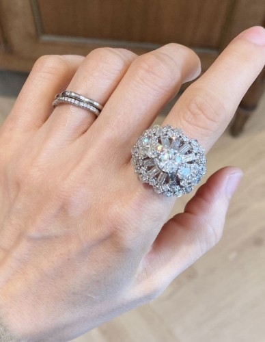 Années 50-60 - Importante bague cocktail en or blanc, platine et diamants