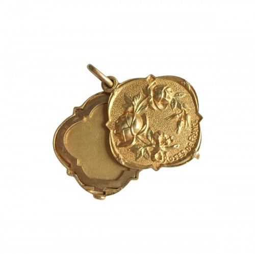 Pendentif porte-photo Art nouveau en or jaune et vert