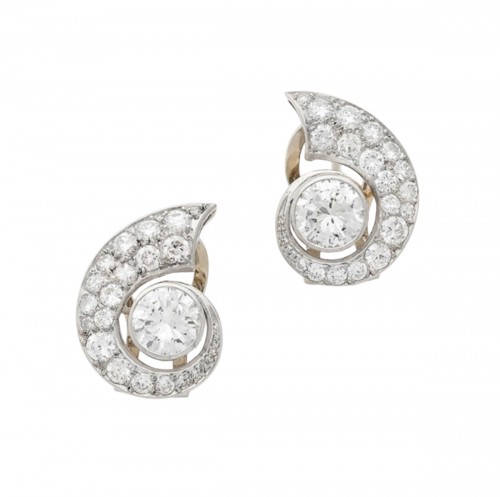 Paire de clips d'oreilles Art Déco "Coquillages"