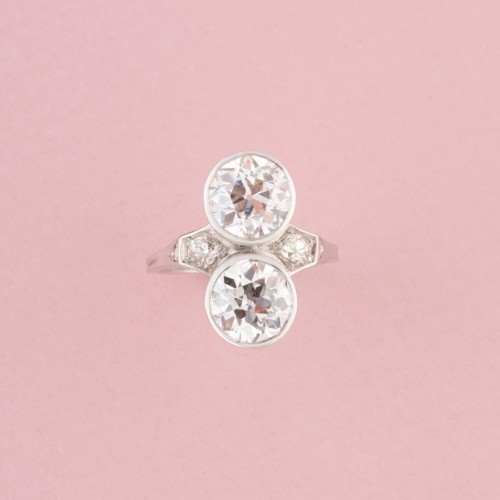 Art Déco - Antique Art Deco Toi &amp; Moi Ring In Platinum And Diamonds