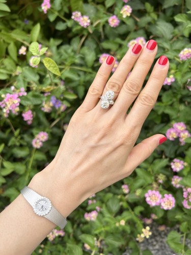 Antiquités - Antique Art Deco Toi &amp; Moi Ring In Platinum And Diamonds